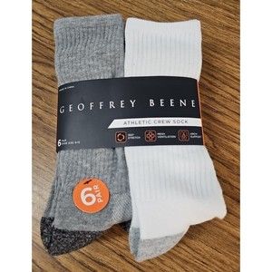 Geoffrey Beene Athletic Crew Socks Men's 6 Pair 6-12 NEW White Gray Cushioned